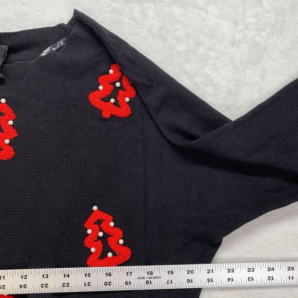 AAEDA Sweater Womens L Christmas‎ tree festive pearl embellished dolman NWT - Picture 2 of 8